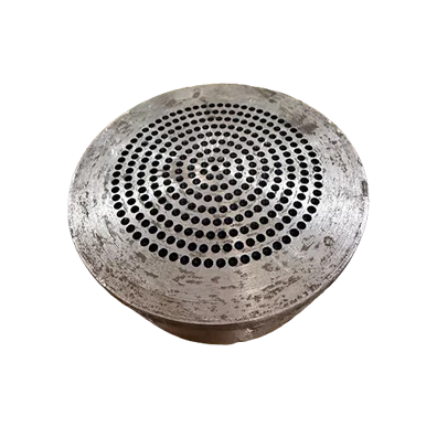 Circular die plate drilled with concentric rings of holes